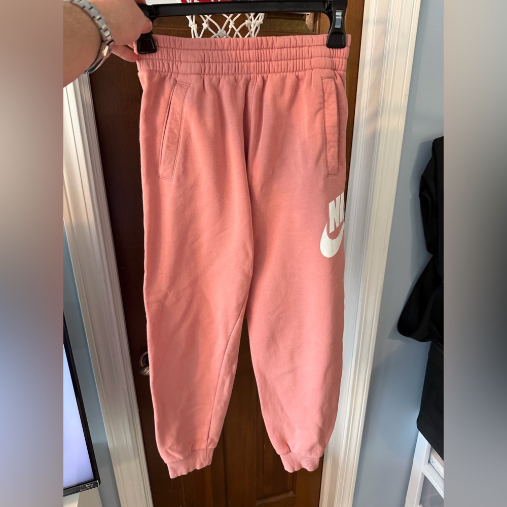 Nike Kids Pink Sweat Fleece Joggers with White Logo